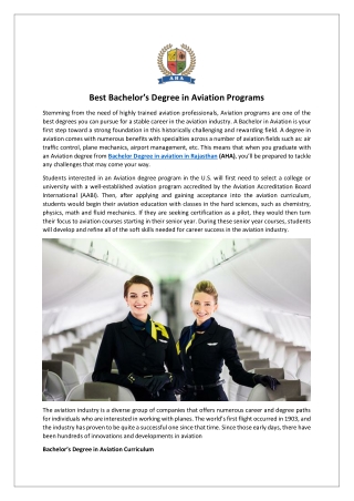 Best Bachelor’s Degree in Aviation Programs