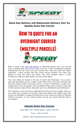 Same Day Delivery and Nationwide Delivery 24x7 by Speedy Same Day Courier