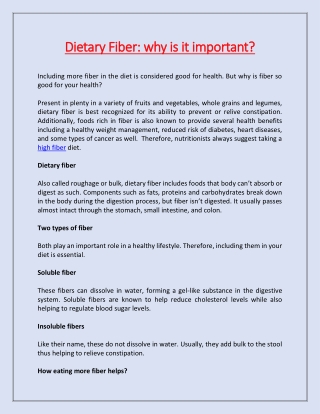 Dietary Fiber: why is it important?