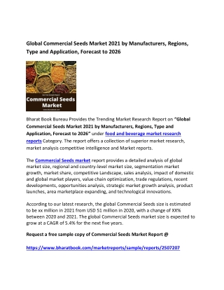 Global Commercial Seeds Market 2021 by Manufacturers Forecast 2026