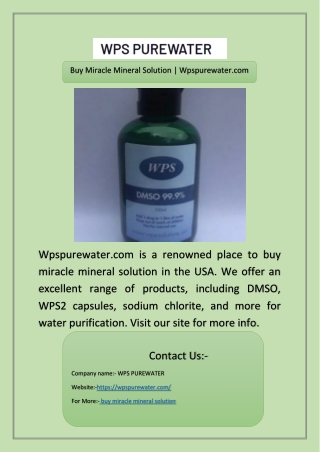 Buy Miracle Mineral Solution | Wpspurewater.com