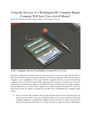 Using the Services of a Washington DC Computer Repair Company Will Save You a Lot of Money!