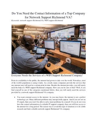 Do You Need the Contact Information of a Top Company for Network Support Richmond VA