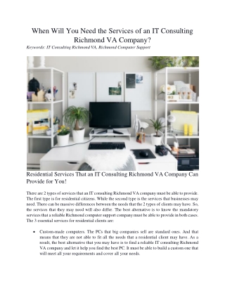 When Will You Need the Services of an IT Consulting Richmond VA Company