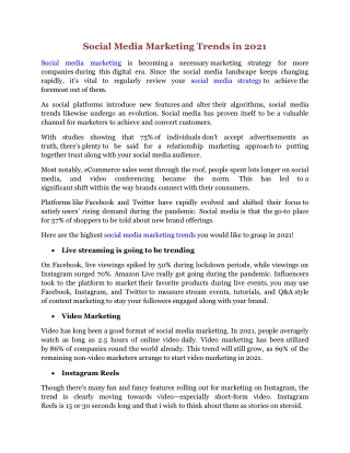 Social Media Marketing Trends in 2021-