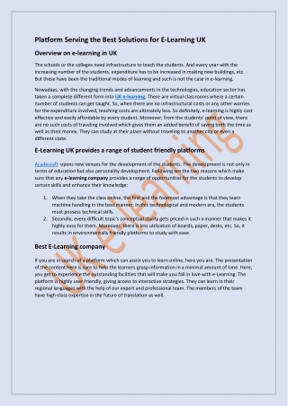 Platform Serving the Best Solutions for E-Learning UK