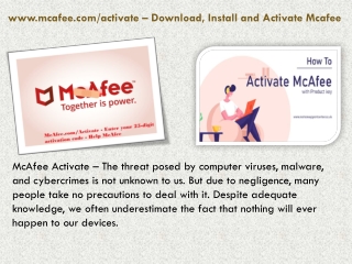 www.mcafee.com/activate – Download, Install and Activate Mcafee