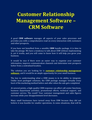 Customer Relationship Management Software
