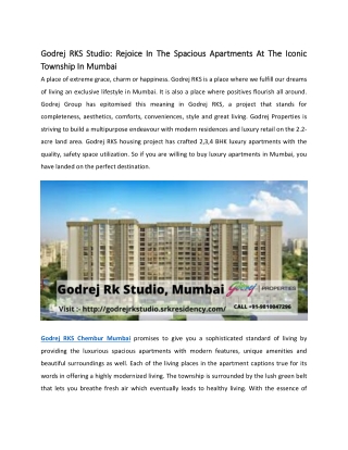 Godrej RKS Studio - Rejoice In The Spacious Apartments At The Iconic Township In Mumbai