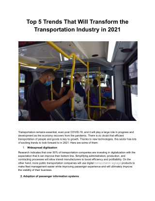 Top 5 Trends That Will Transform the Transportation Industry in 2021