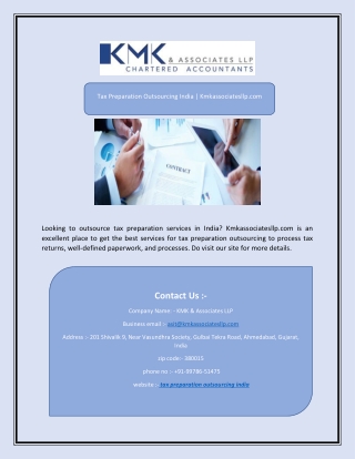 Tax Preparation Outsourcing India | Kmkassociatesllp.com