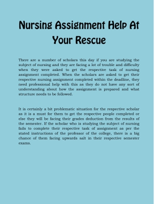 Nursing Assignment Help At Your Rescue