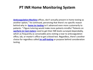 PT INR Home Monitoring System