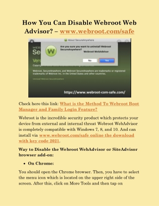How You Can Disable Webroot Web Advisor? – www.webroot.com/safe