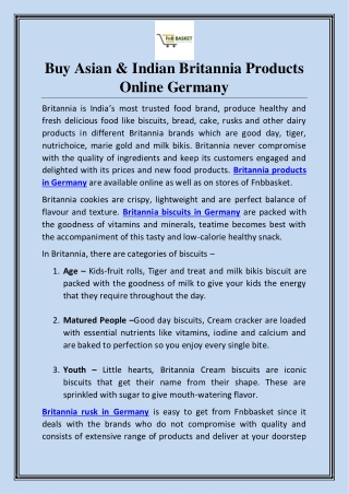 Buy Britannia Products Online in Germany | FNBBASKET