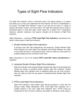 Types of Sight Flow Indicators