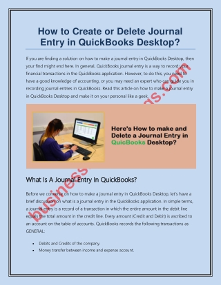 Create or Delete a Journal Entry in QuickBooks