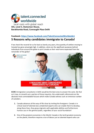 5 Reasons why candidates immigrate to Canada