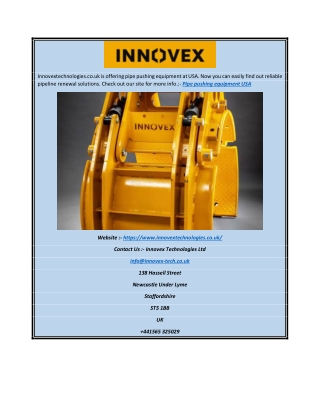 Pipe pushing equipment USA | Innovex Technologies Ltd