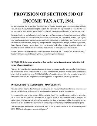 PROVISION OF SECTION 50D OF INCOME TAX ACT, 1961