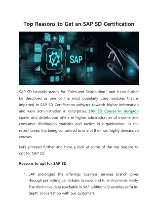 Top Reasons to Get an SAP SD Certification