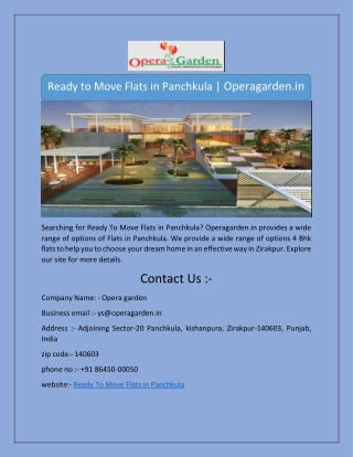 Ready to Move Flats in Panchkula | Operagarden.in