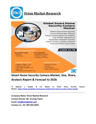 Smart Home Security Camera Market Trends, Size, Competitive Analysis and Forecas