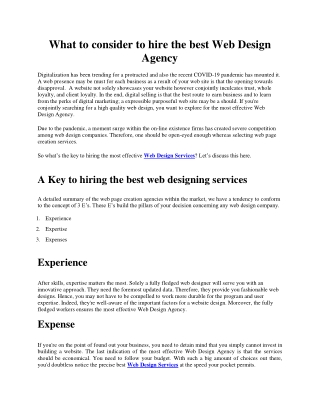 What to consider to hire the best web design agency
