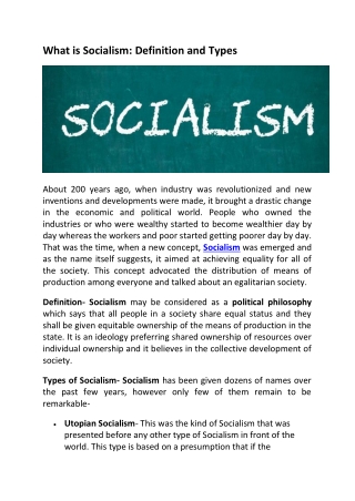 What is Socialism Definition and Types