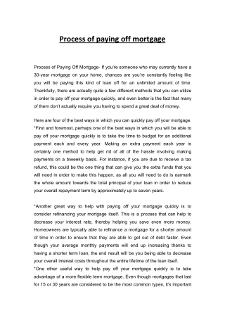 Process of paying off mortgage