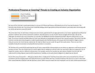 Professional Presence or Covering Threats to Creating an Inclusive Organization