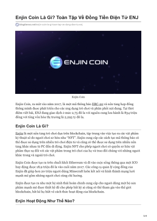 Enjin Coin Là Gì? Toàn Tập Về Đồng Tiền Điện Tử ENJ