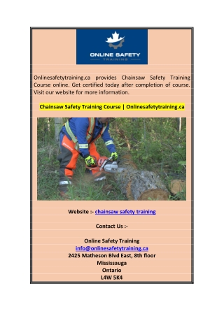 Chainsaw Safety Training Course  Onlinesafetytraining.ca 0