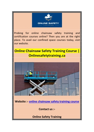 Online Chainsaw Safety Training Course  Onlinesafetytraining.ca 0