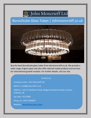 Borosilicate Glass Tubes | Johnmoncrieff.co.uk