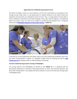Apply Online for Certified Nursing Assistant Course