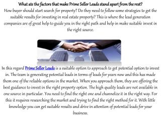 What ate the factors that make Prime Seller Leads stand apart from the rest?