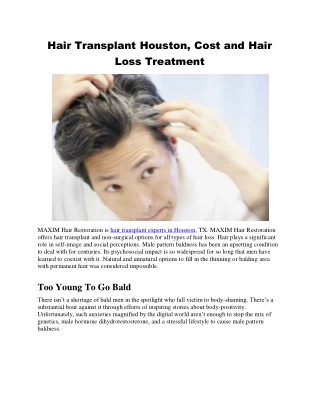Hair Transplant Houston, Cost and Hair Loss Treatment