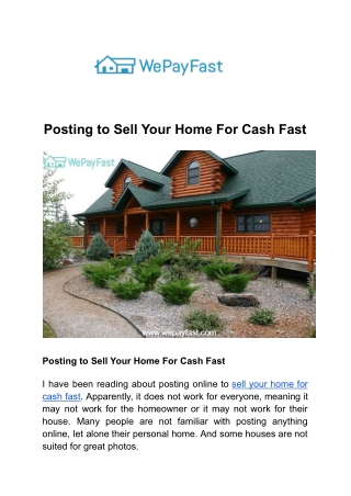 Posting to Sell Your Home For Cash Fast