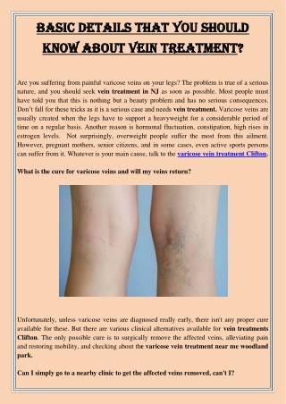 Basic Details That You Should Know About Vein Treatment