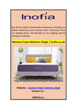 Memory Foam Mattress Single  Inofia.co.uk 0