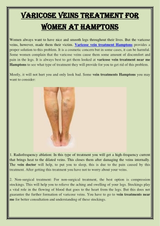 Varicose veins treatment for women at Hamptons