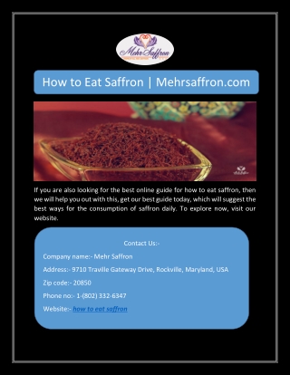 How to Eat Saffron | Mehrsaffron.com