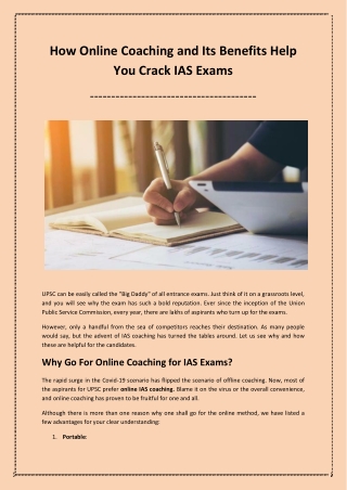 How Online Coaching and Its Benefits Help You Crack IAS Exams