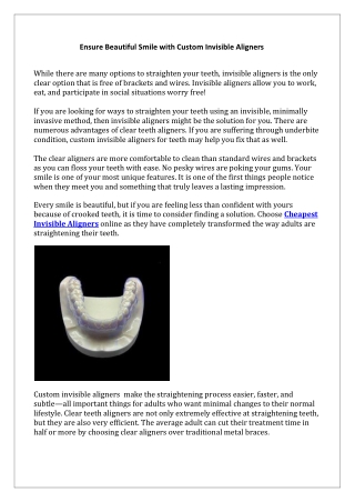 Ensure Beautiful Smile with Custom Invisible Aligners