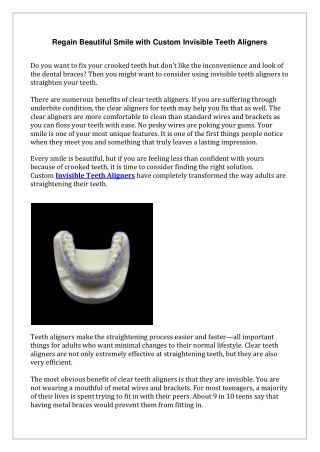 Regain Beautiful Smile with Custom Invisible Teeth Aligners