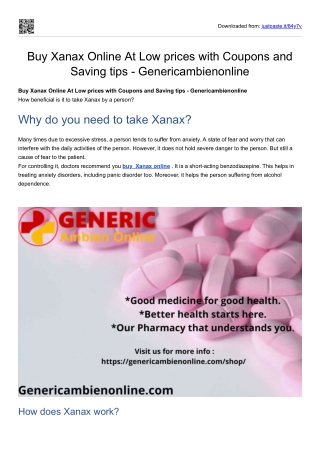 Buy Xanax Online At Low prices with Coupons and Saving tips - Genericambienonlin