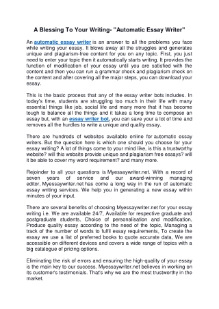 A Blessing To Your Writing- "Automatic Essay Writer"
