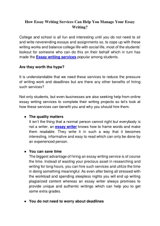 How Essay Writing Services Can Help You Manage Your Essay Writing?