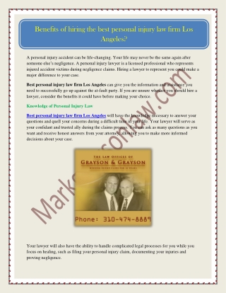 Benefits of hiring the best personal injury law firm Los Angeles?